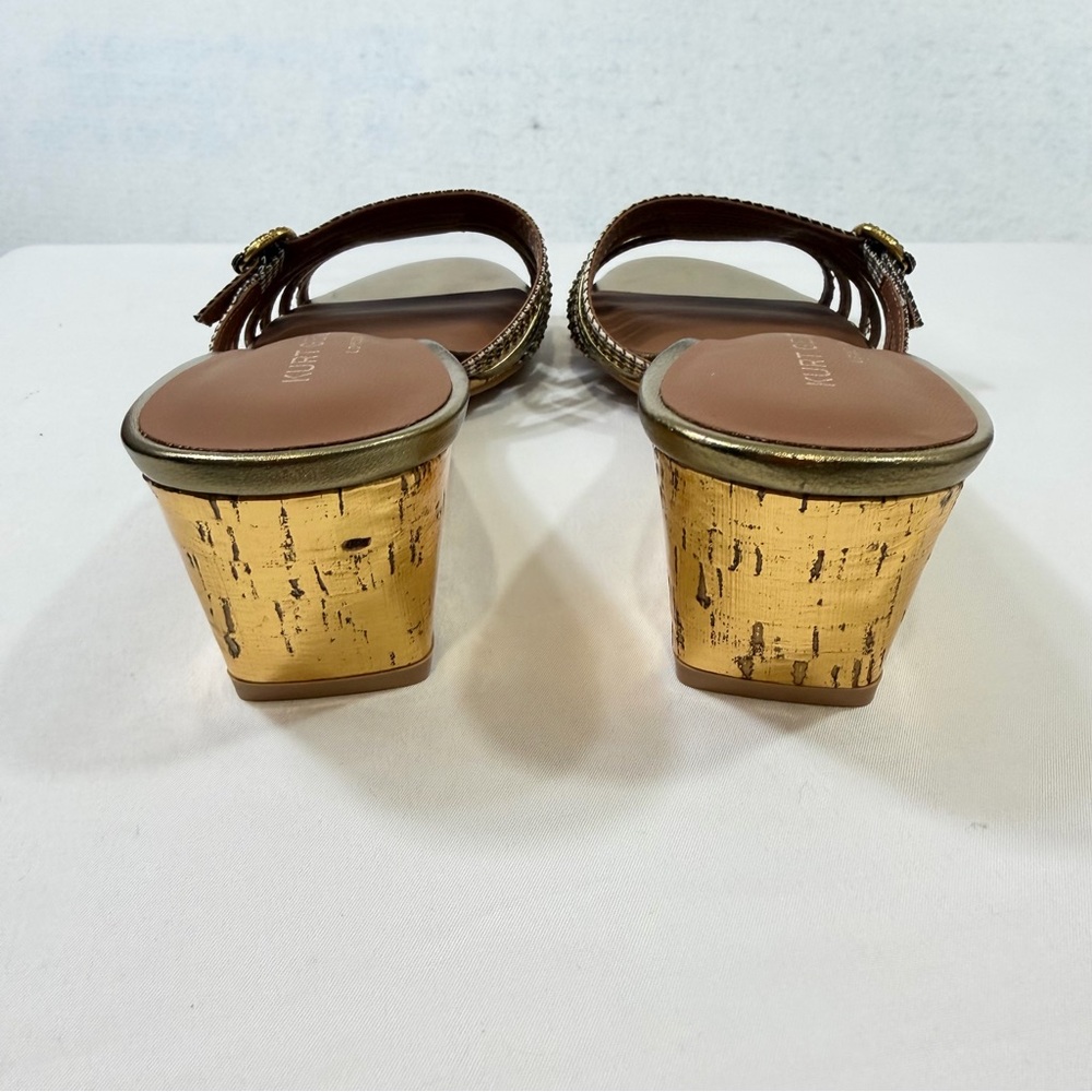 Kurt Geiger London Gold Crystal-Strap Wedge Slides Sandals Size 38.5 Women 8 US - Picture 4 of 11